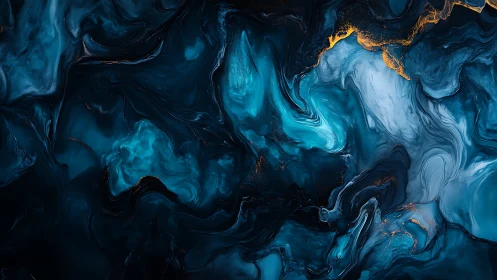 Digital painting of teal fluid nebula with molten gold accents.