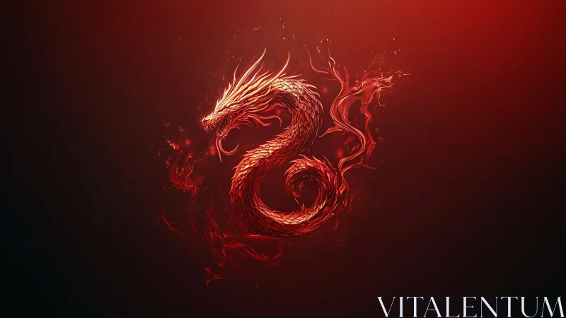 Radiant serpentine dragon rendered in luminous red gradients.