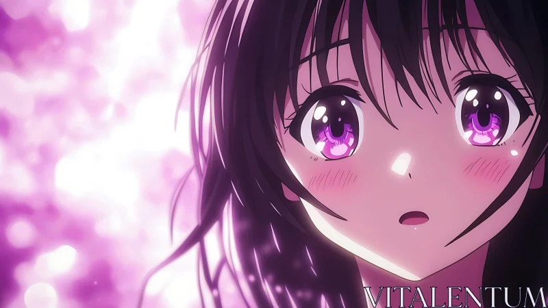 Softly glowing anime girl with wide violet dreamer eyes.