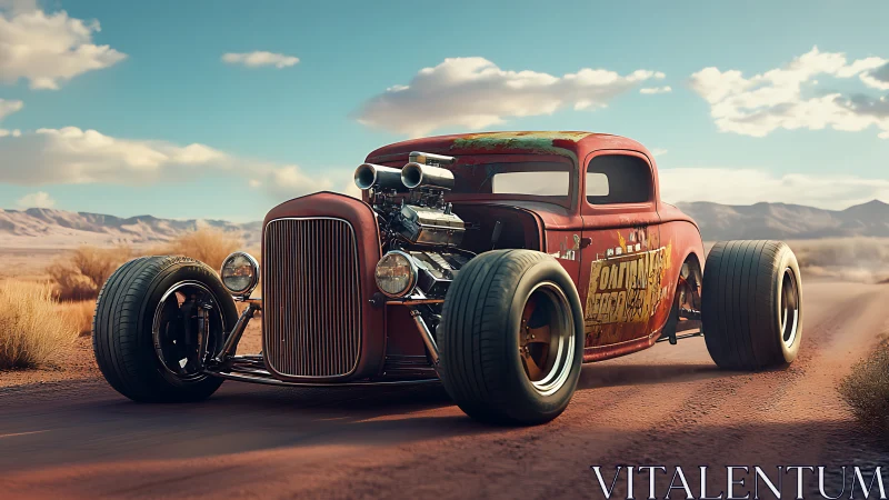 Sunlit desert hot rod cruising with raw vintage charm.