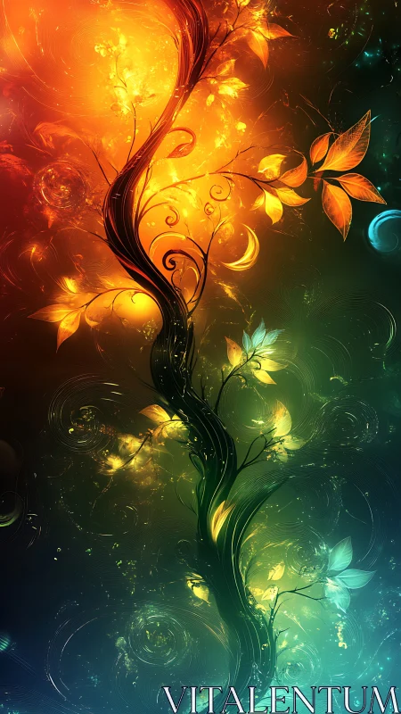 Bioluminescent energy vine with swirling chromatic nebulae