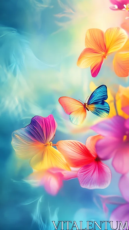 Vibrant digital butterfly with glowing tropical petals.