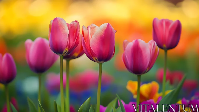Vibrant Pink Tulips Dance in Soft Golden Light.