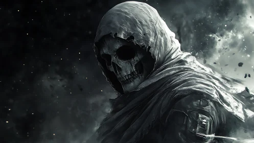 Spectral skeletal reaper rendered in high-contrast digital chiaroscuro.