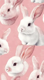 Soft white bunnies gaze sweetly across a rosy pink sky