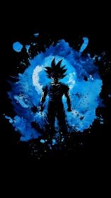 Anime silhouette with blue energy splash composition poster.