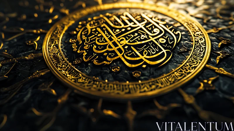 Golden Quranic mandala whispering light into dark stone.