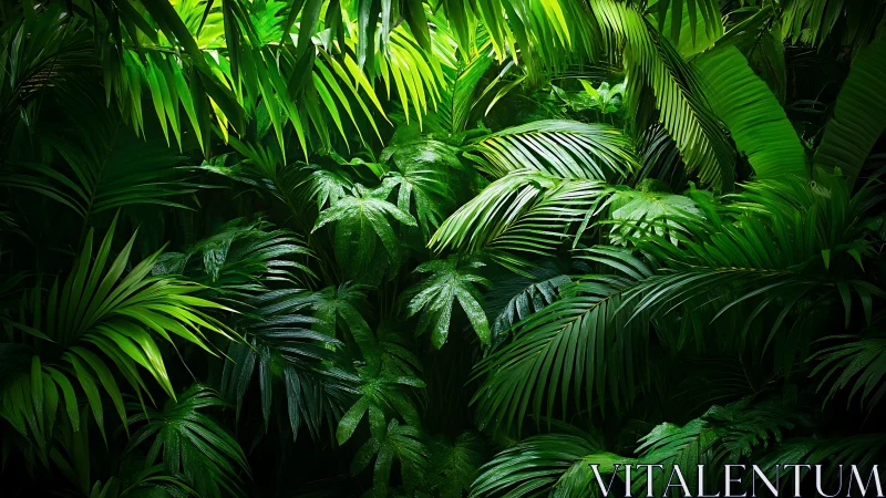 Dense tropical palm foliage fills the frame with layered greens