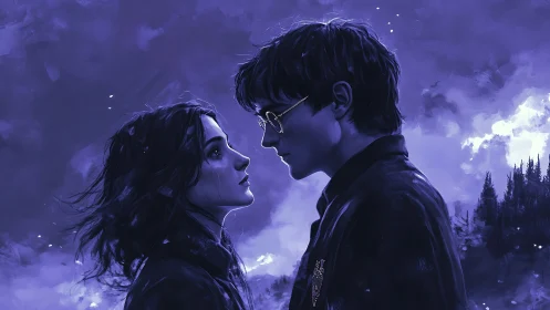 Side profile portrait of two youths in blue-toned night scene.