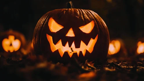 Glowing jack o’lantern with a playful spooky Halloween grin.