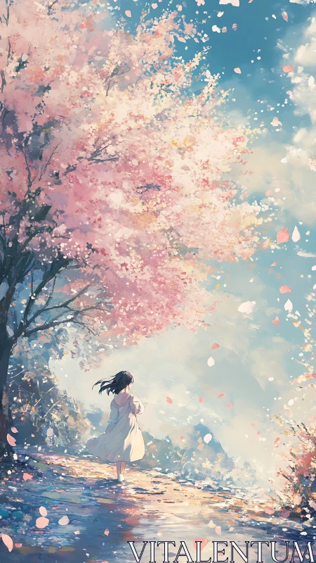 Springtide reverie beneath luminous cherry blossoms.