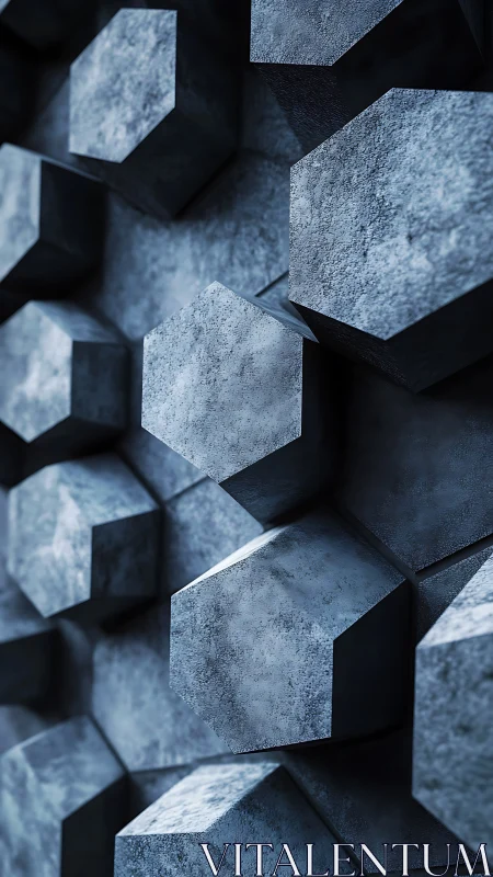 Macro view of extruded hexagonal concrete blocks in cool light