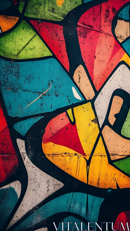 Angular graffiti composition explores fractured chromatic planes