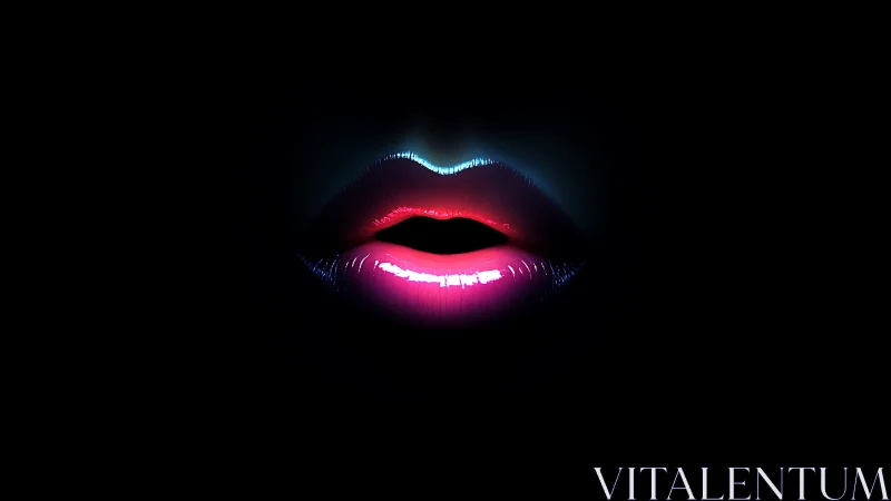 Luminous digital lips on black background in close-up view.