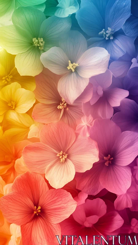 Rainbow spectrum flowers with detailed petal gradients and color transition