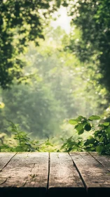 Wooden Platform Overlooks Verdant Forest Canopy at Golden Hour.