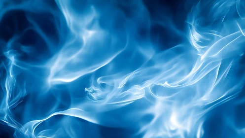 Wispy Blue Smoke on Dark Background, Abstract Art Image.