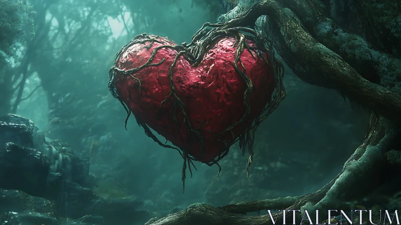 Crimson Heart Suspended in Verdant Depths.