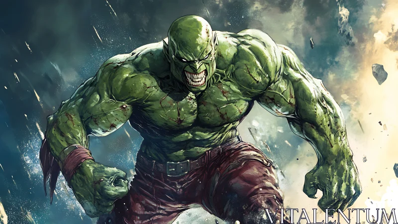 Muscular green humanoid mid-charge with dynamic motion trails