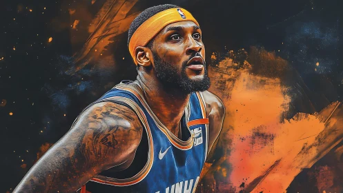 Dynamic basketball portrait in expressive digital painting style.