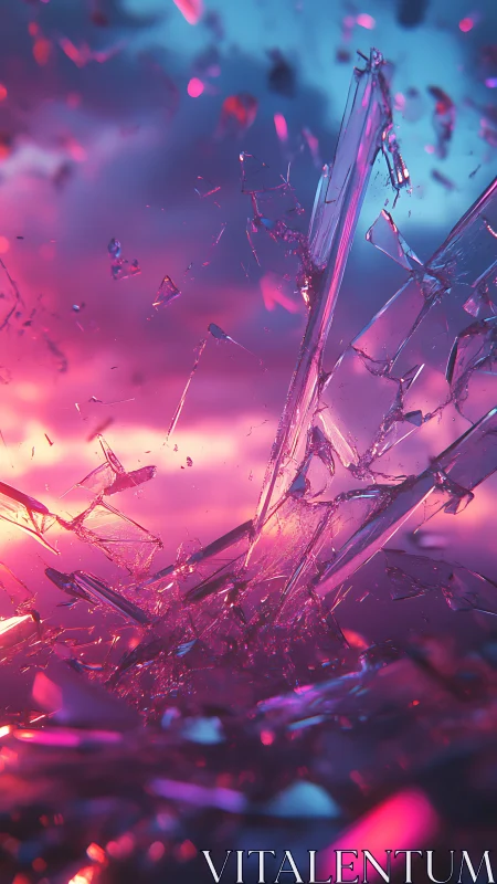 Shimmering shards rising in glowing twilight color storm.