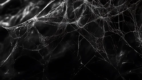 Intricate Spider Webs in Moody Black and White Abstract Photography.