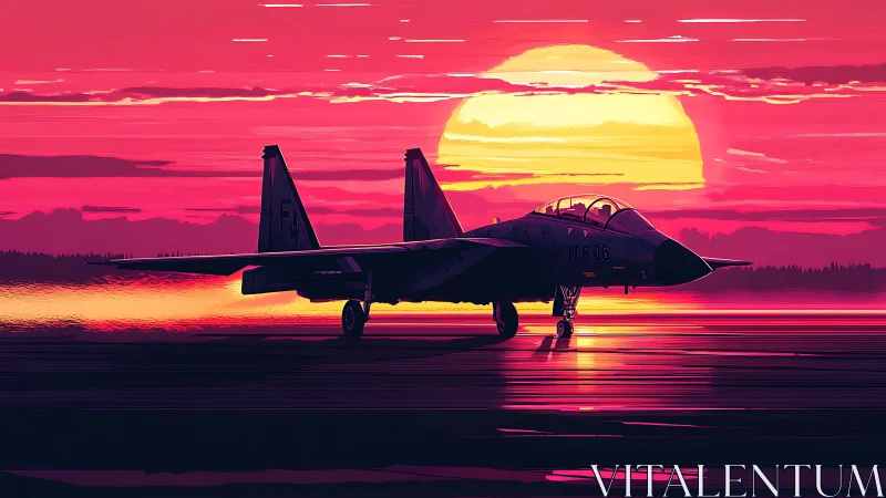 Sunset jet waits on a glowing runway for its next journey