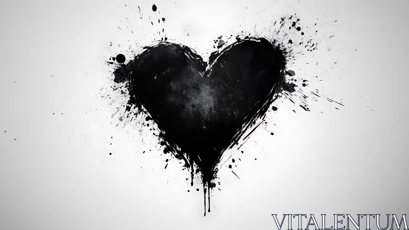 Explosive Love: Black Heart Splatter on Clean Canvas