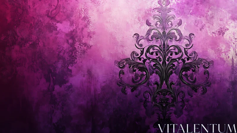 Baroque floral filigree ornament on textured magenta wall