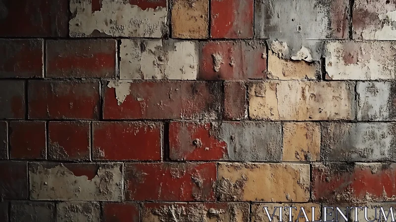 Weathered Brick Wall with Peeling Paint in Rustic Urban Style.