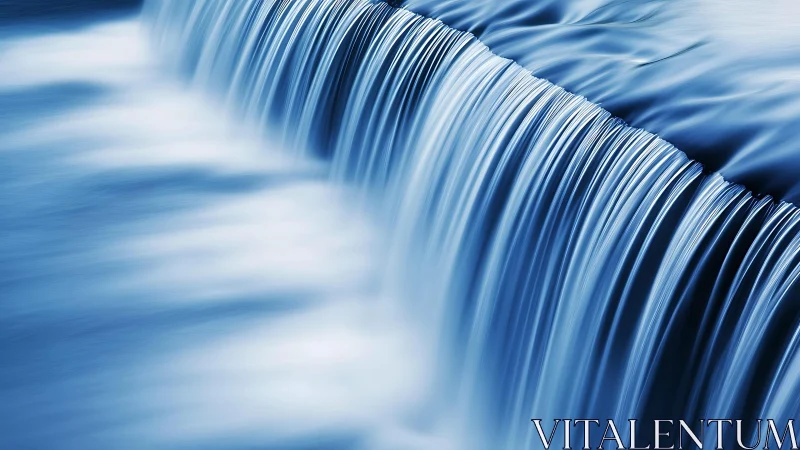 Tranquil Waterfall Close-Up in Soft Focus Blue Tones.