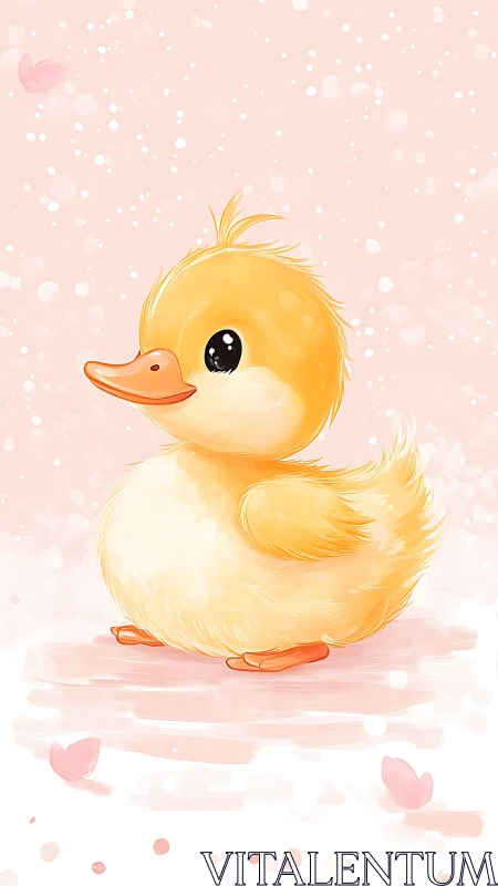 Golden duckling glows against soft pastel pink field.