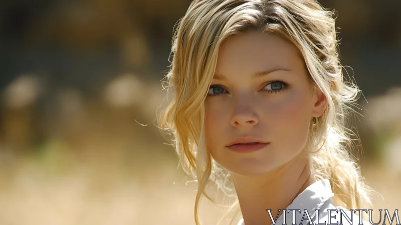 Young woman looks right in soft outdoor sunlight portrait