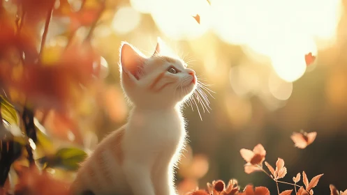 Golden Hour Dreams: A Kitten's Gentle Gaze Upward.