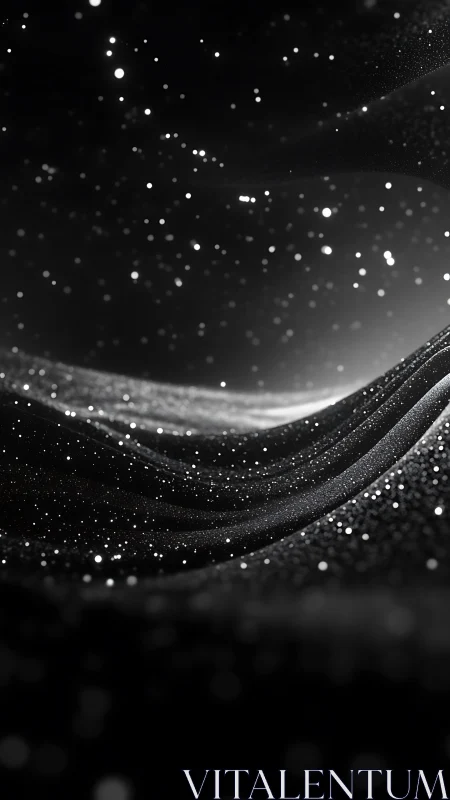 Celestial black fabric waves under luminous starfield dust.