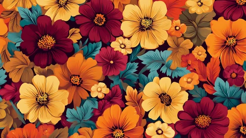 Autumn bloomstorm of bold florals on deep twilight canvas.