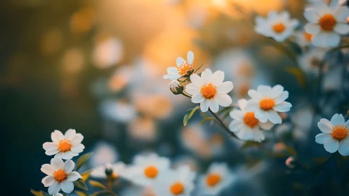 White Daisies with Orange Centers in Soft Focus Garden.