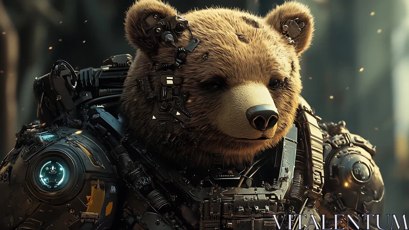 Cybernetic bear integrated into advanced exoskeleton system.