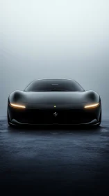 Front-facing hypercar silhouette isolates against atmospheric fog