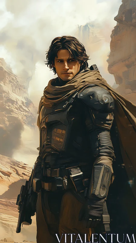 Desert wanderer studies the stormline between steel and sand