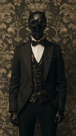 Cyberpunk formal portrait in ornate botanical setting.