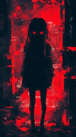 Digital painting of red-eyed shadow figure in abstract void.