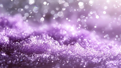 Macro bokeh closeup of shimmering purple crystal field.