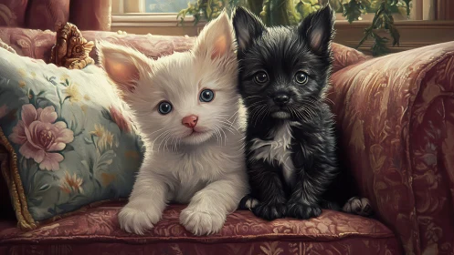 Velvet Companions: A Kitten and Pup's Palace Adventure.