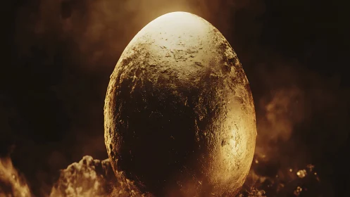 3D molten egg monolith with cinematic volumetric lighting.