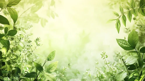 Lush Green Foliage Border with Soft Light Background, Nature Style.