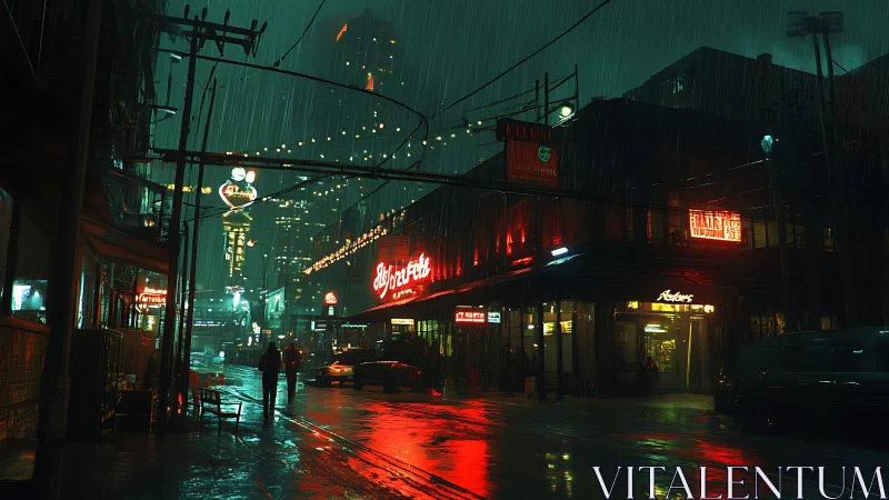Neon rainstorm drenching cinematic cyberpunk backstreet.