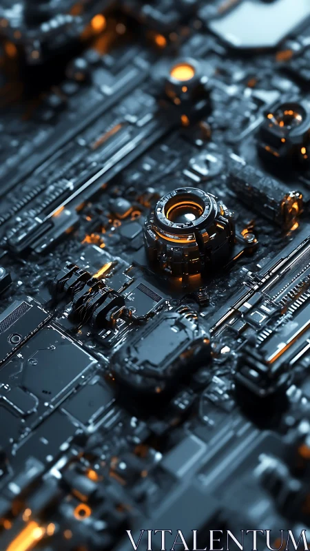 Cinematic macro of illuminated cybernetic circuit substrate.