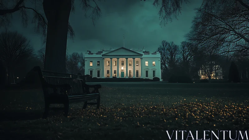 Nocturnal architectural portrait of a neoclassical residence.