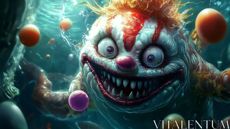 Deep-sea nightmare clown lunges through a drowning carnival.